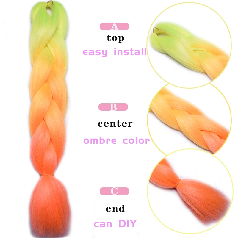 Full Star 24 Inch Synthetic Braiding Hair Jumbo Braids Ombre Jumbo Hair Extension For Women DIY Braids Blue Green Yellow