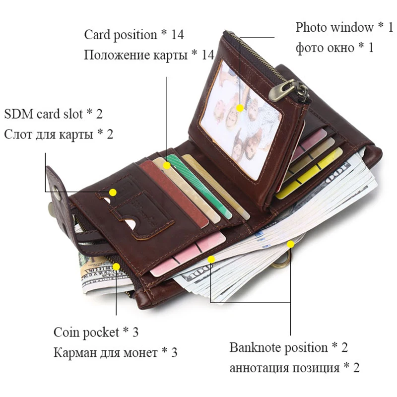 SCHLATUM Men Leather Wallet Fashion Short Zipper RFID Purses New Style Multifunction Credit Business Card Holder 4