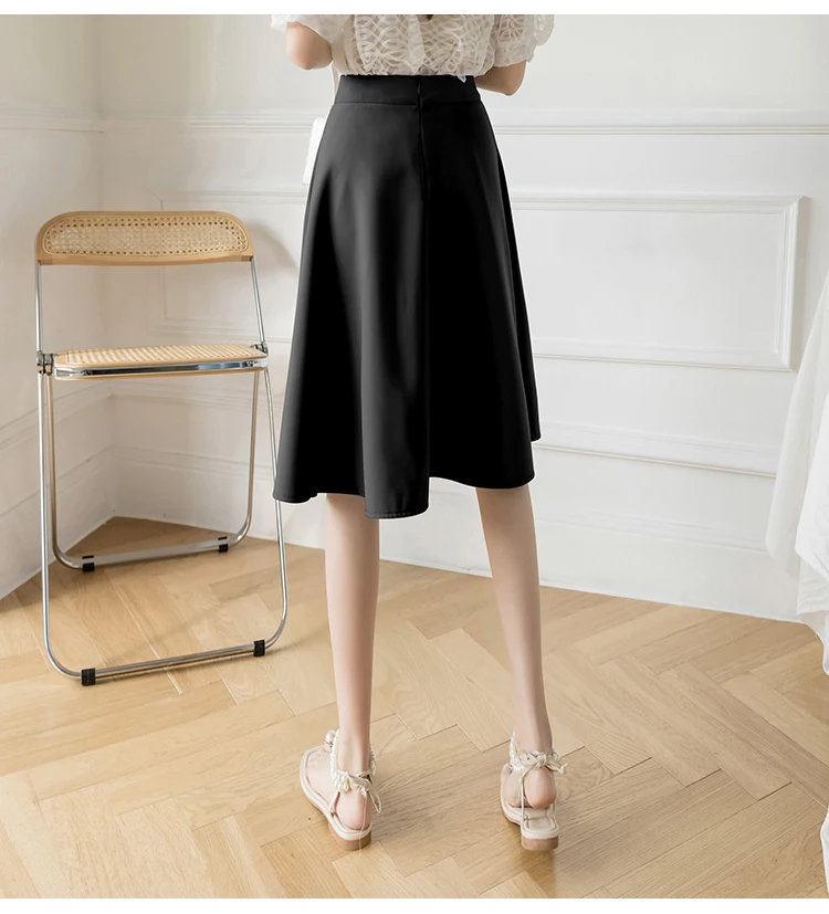 plaid skirt High Waist Women A-line Skirts New 2022 Spring Korean Style Plain Color All-match Knee Length Ladies Elegant Casual Skirt W1022 short skirt