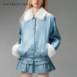 2023 Autumn And Winter New Retro Blue Butterfly Rhinestone Fur Coat Cotton Padded Thickened Baggy Zipper Jacket Outwear Female