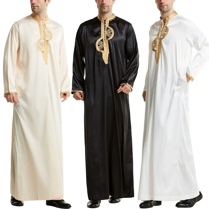 

Islamic Clothing Men Robe Kaftan Muslims Man Moroccan Casual Long Dress Arabic Thobe Grown Middle East National Costume