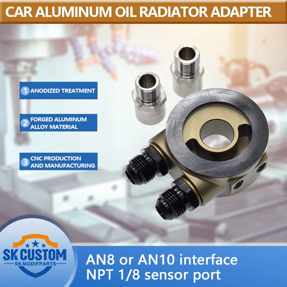 Car Oil Filter Sandwich Aluminum Adapter For Oil Cooler Plate Kit M20 X 1.5 3/4-16UNF AN10/AN8 NPT1/8 oil cooler kit oil filter adapter