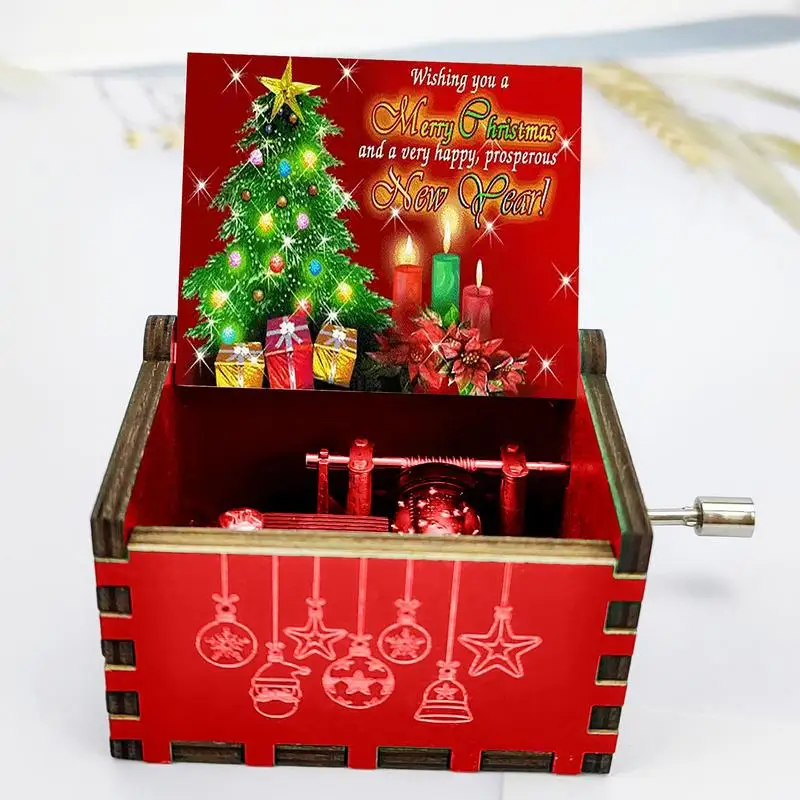 2024 Christmas Gift Hand Crank Wooden Music Box Christmas Classical Carved Hand-Cranked Music Box New Year Decoration 3