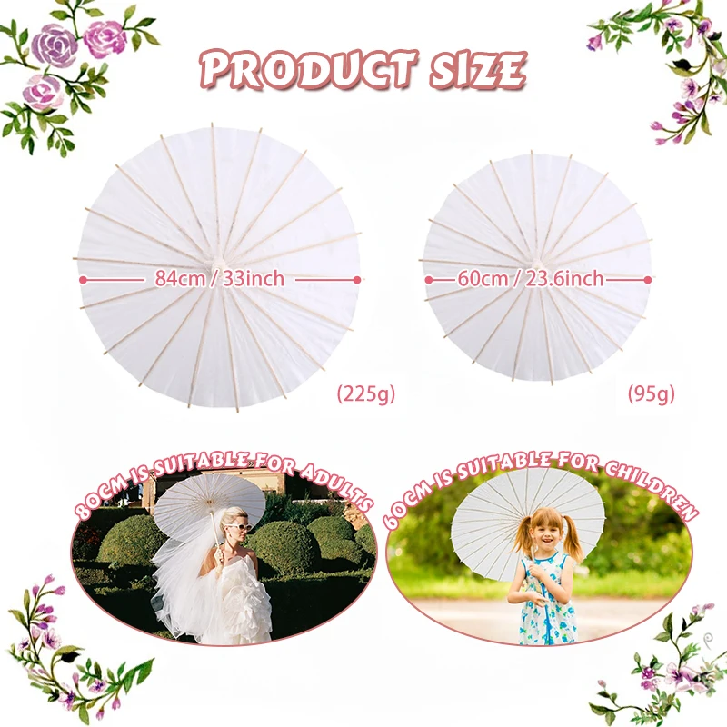 84/60CM White Paper Parasol Umbrella for Wedding, Party Favor DIY Bamboo Umbrellas, for Bridal Shower Centerpieces, Photo Props 6