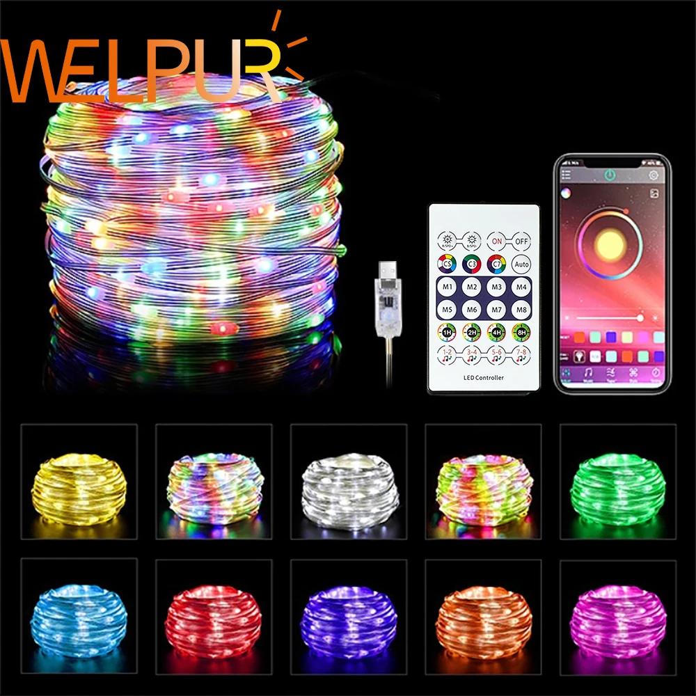 5M/10M/15M/20M USB Powered Fairy String Lights Waterproof With 8 LIghting Modes Remote Control Birthday Wedding Party Decor