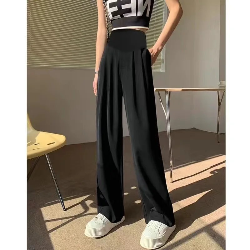 Summer Thin Design Maternity Belly Trousers Office Lady Elegant Suits Pants Plus Size Pregnant Women's Wide Legs Long Trousers 5