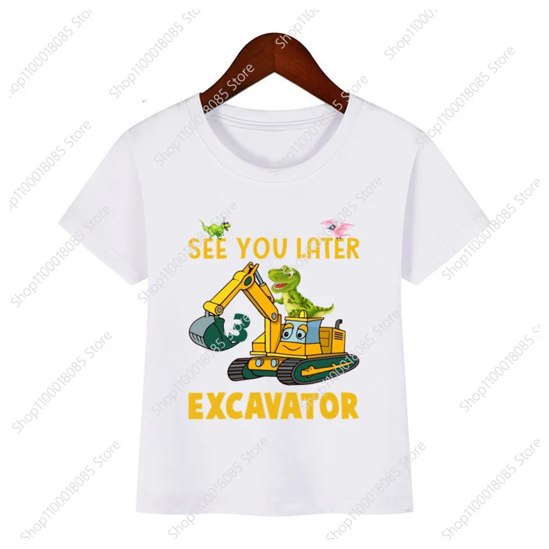 

Boys casual short sleeved T-shirt, children's top cartoon dinosaur excavator printed T-shirt birthday party breathable fashion