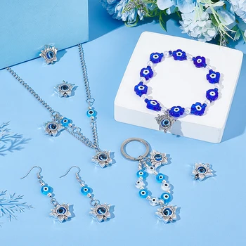Evil Eye Flower Charms with Blue Evil Eye Resin Beads 30pcs 3