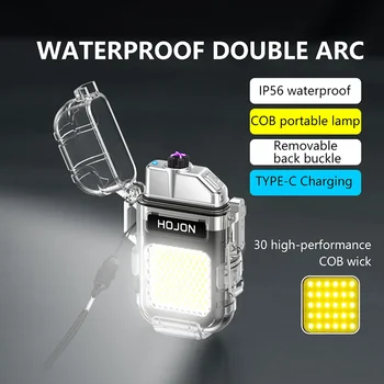 미니 휴대용 포켓 점화 LED 손전등 플라즈마 듀얼 아크라이터, USB 충전식 3 가지 조명 모드, COB 야외 비상 램프