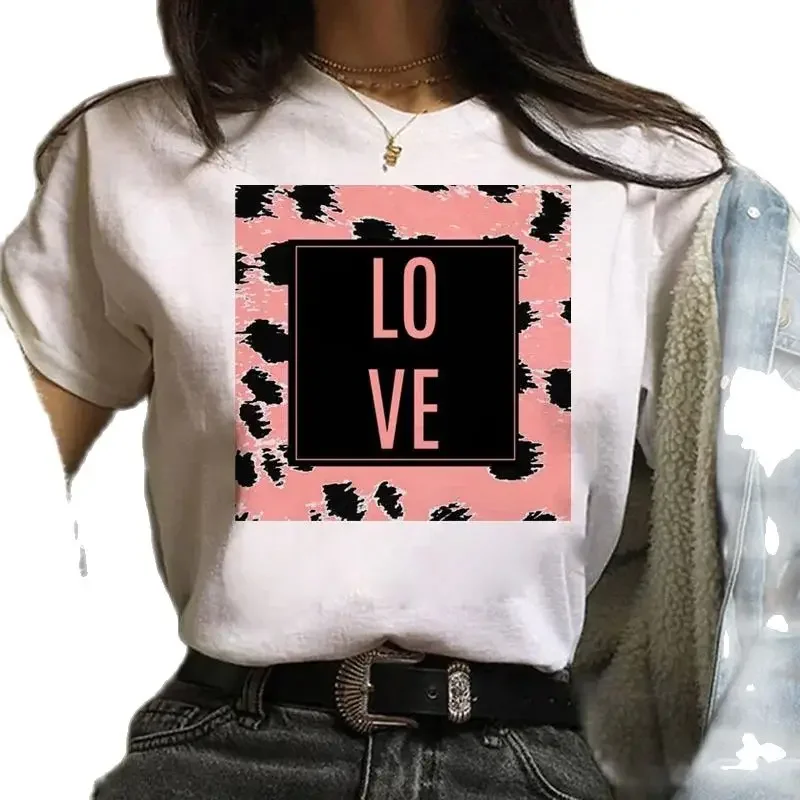 

Women's New Letter Flower Love White Cartoon Loose Half Sleeve Short T-shirt Oversized T Shirt Tops Harajuku Tee Vintage