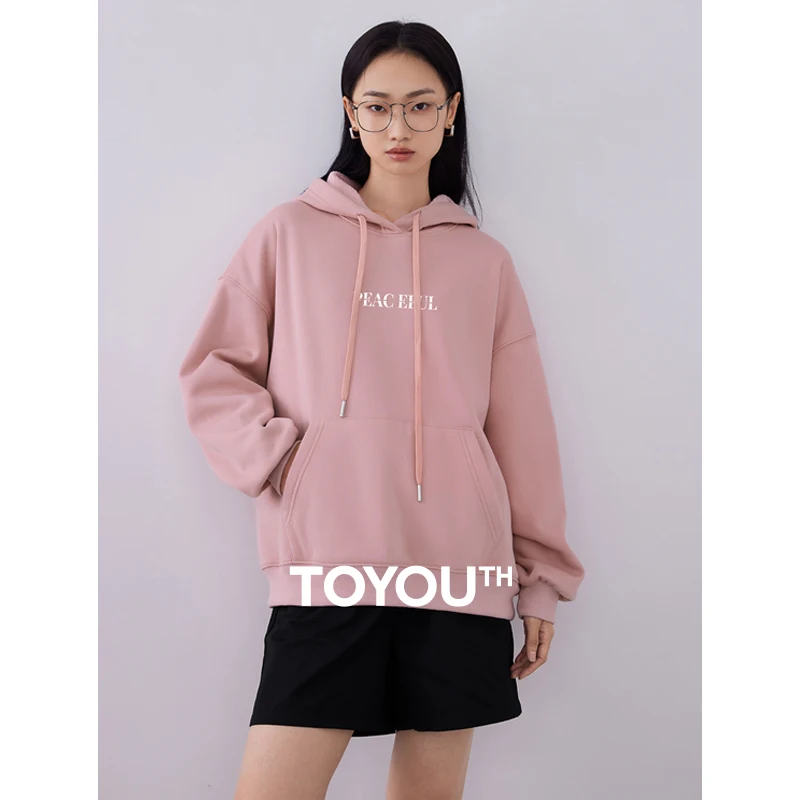 

Toyouth Women Plush Hoodies 2023 Winter Long Sleeve Oversized Hooded Sweatshirt 3D Letter Print Casual Warm Multicolor Tops