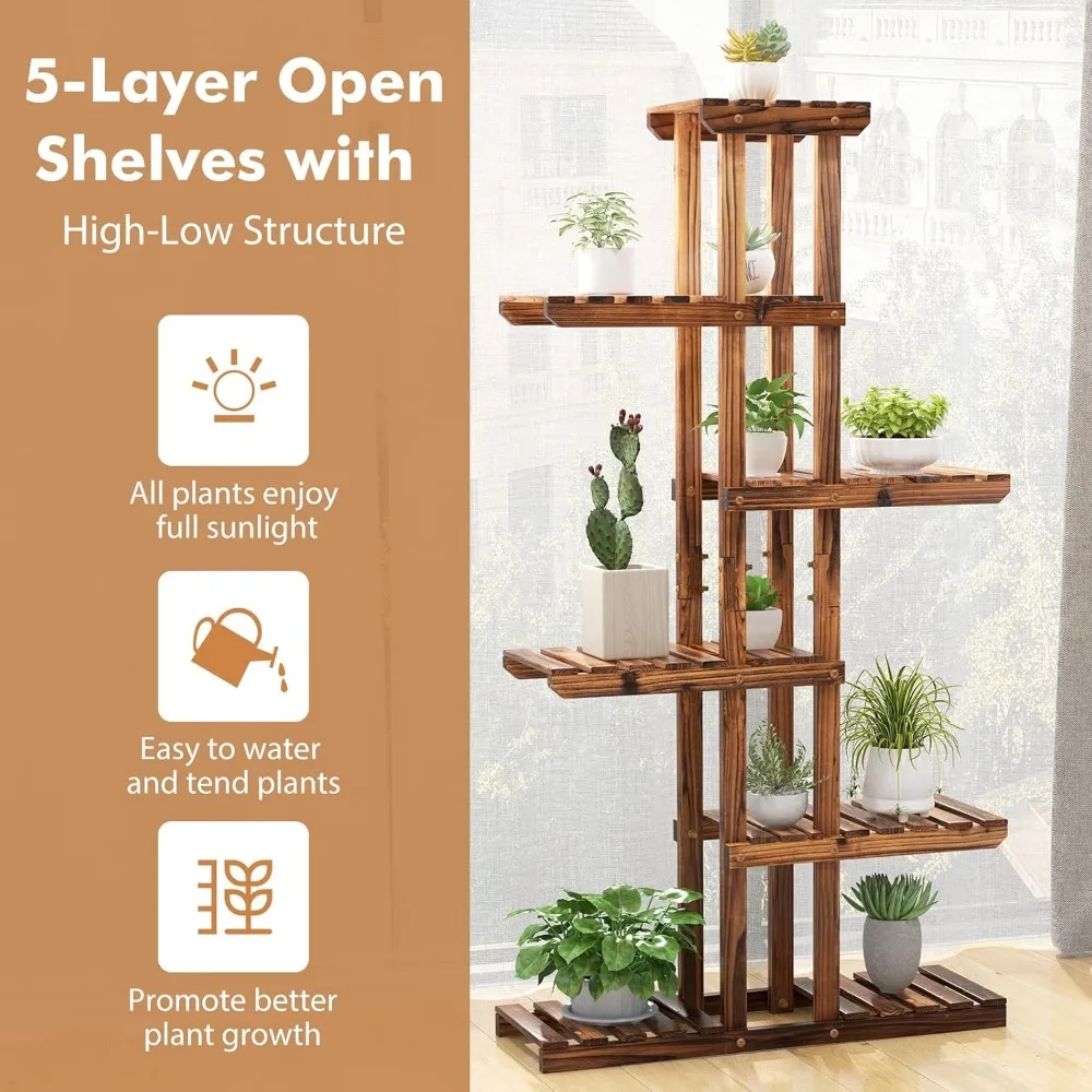 7 Tier Plant Stand Indoor, Bonsai Display Shelf, Wood Plant Holder 4