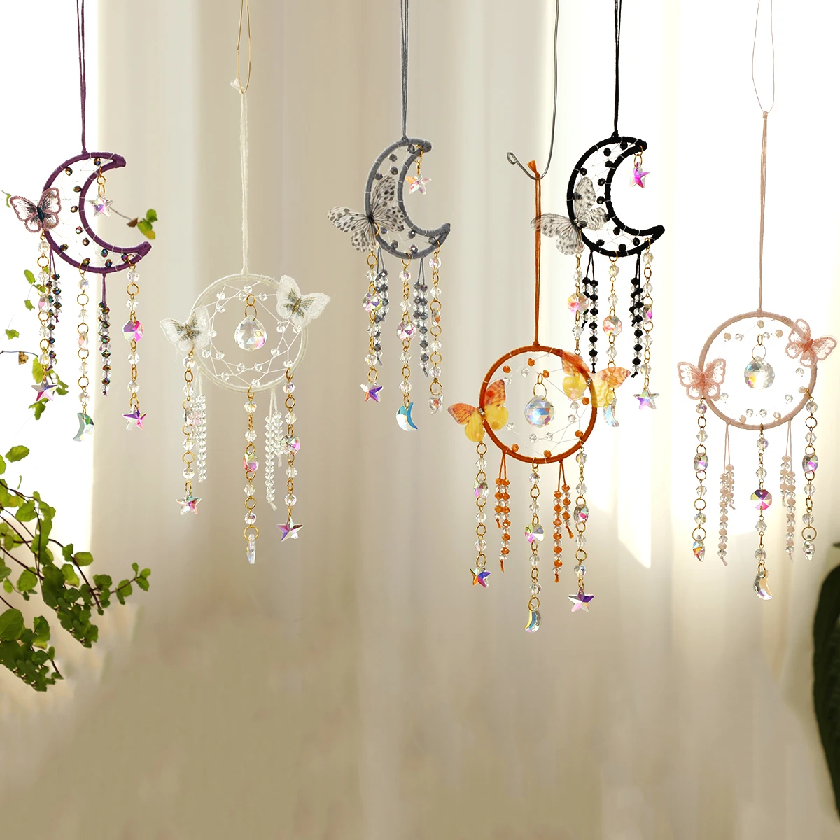 Attrape-soleil en cristal de lune, 7+ cristaux, attrape-rêves en croissant,  décor suspendu de fenêtre à prisme Aurora – GoJeek