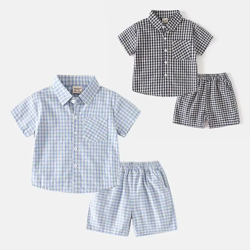 Boys Plaid Short Sleeve Polo Set