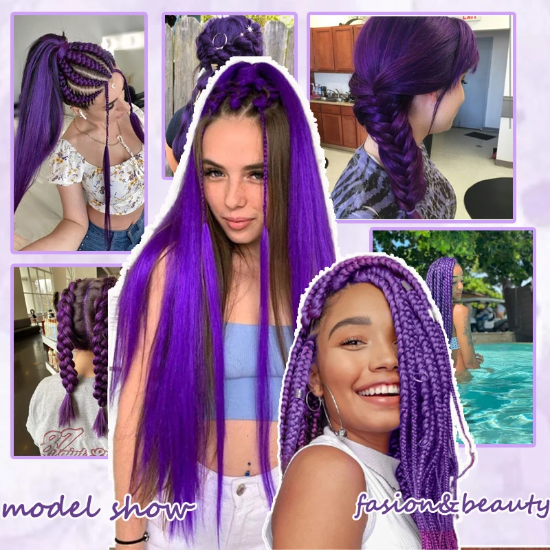 LUPU Synthetic Purple Hair Extensions Braiding Hair EZ Braids Wig Hair piece Long Straight Fake Hair for Women Daily Party Wear