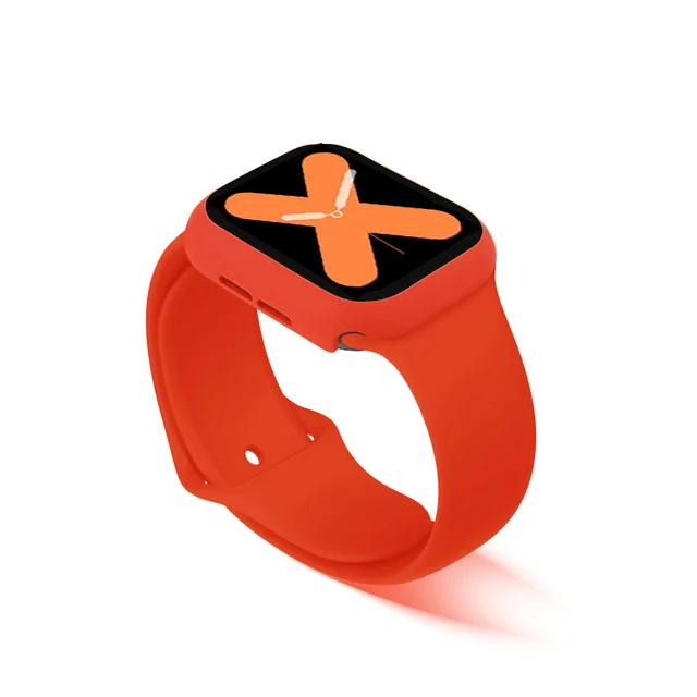Strap+Glass+Case for Apple Watch Band 44mm 40mm iWatch band 42mm 38mm silicone bumper+bracelet for apple watch series 4 3 5 SE 6 4red