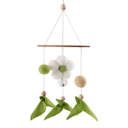 Boho Style Wooden Baby Crib Mobile with Musical Rattles - Perfect Newborn Gift (Leaf)