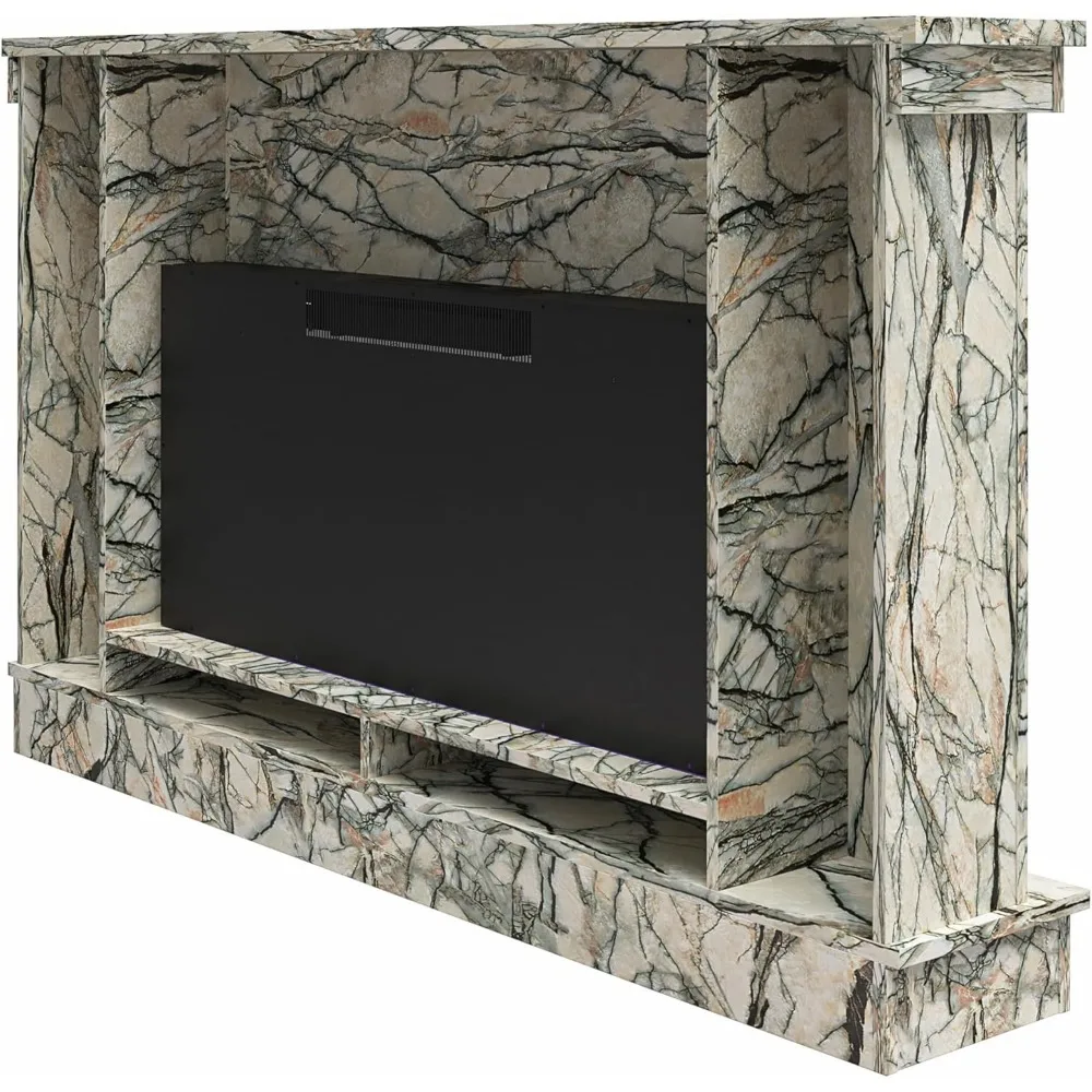 Waverly Wide Mantel with Linear Electric Fireplace & Crystal Ember Bed, Onyx Marble 5