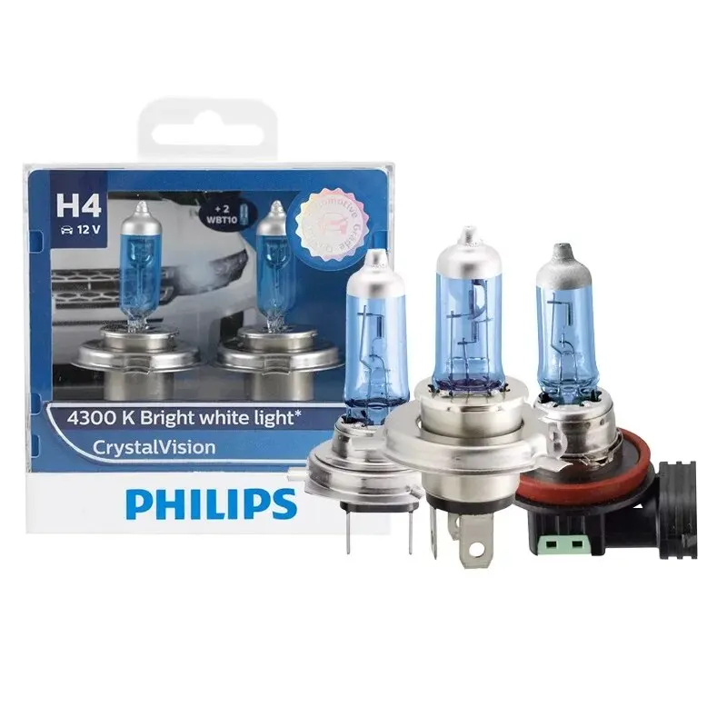 Philips H4 H7 H11 Crystal Vision Faro Alogeno Per Auto 12V Cv 4300K Lampade Auto Bianche Luminose + Coppia 2X4000K T10 W5W