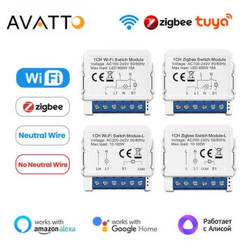 AVATTO Tuya WiFi Zigbee สมาร์ทโมดูลสวิทช์ไฟ, Neutral Wire/ไม่มี Neutral Wire ควบคุม DIY Breaker ทํางานสําหรับ Alexa, Google Home 1