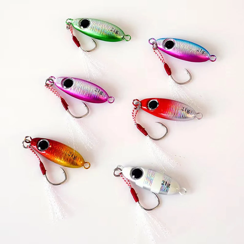 Lot de 6 leurres métalliques jigging pour pêche du bord, leurres cuillère appâts artificiels mer 5.5g à 21g