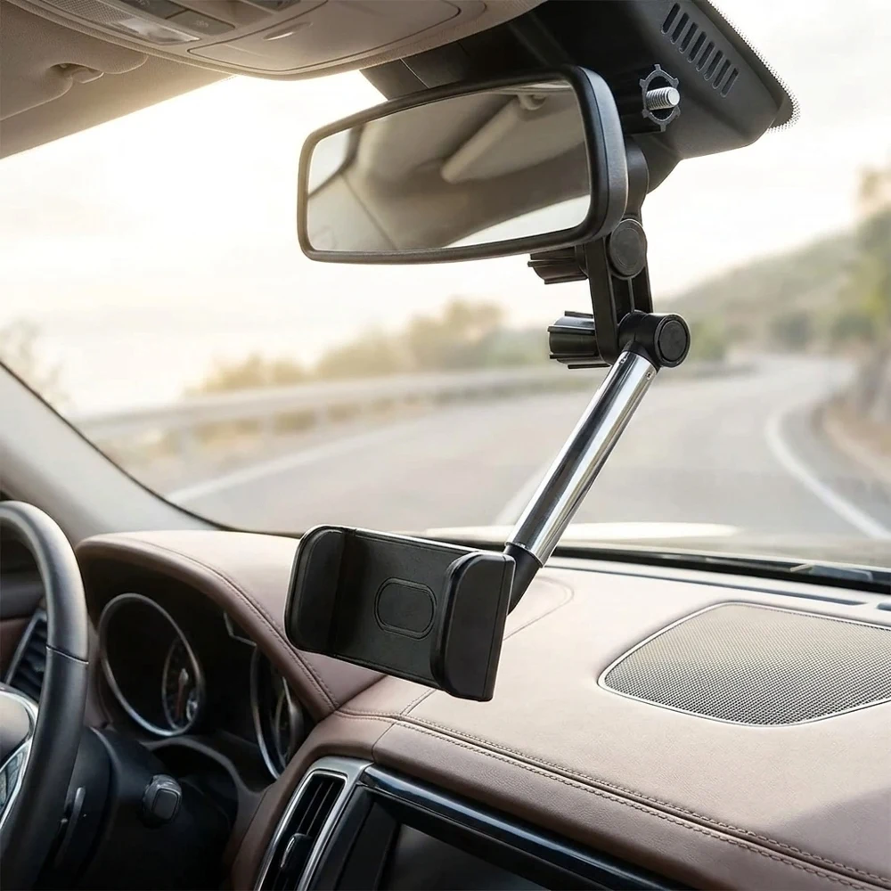 360° Rotation Rearview Mirror Car Phone Holder Universal Adjustable Bracket GPS Stand Mount Support Back Seat Mobile Phone Holde 1