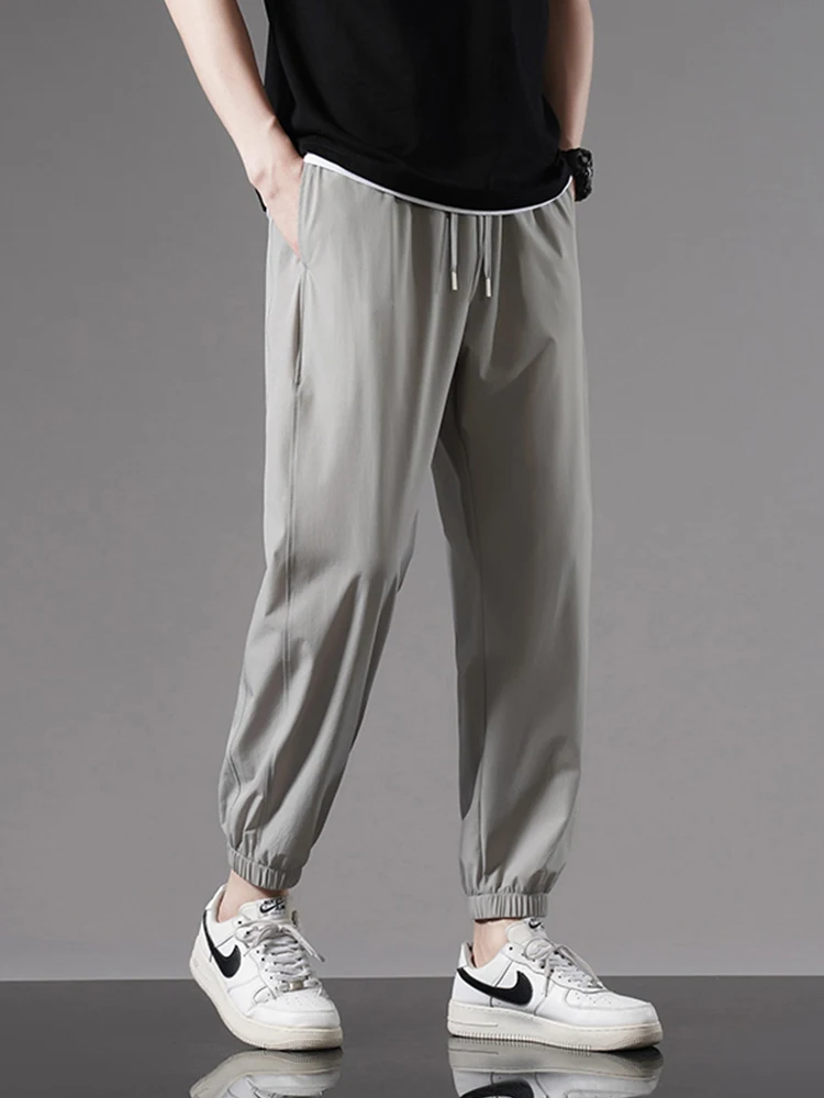 Men's Joggers Sweatpants Ice Silk Stretched Nylon Drawstring