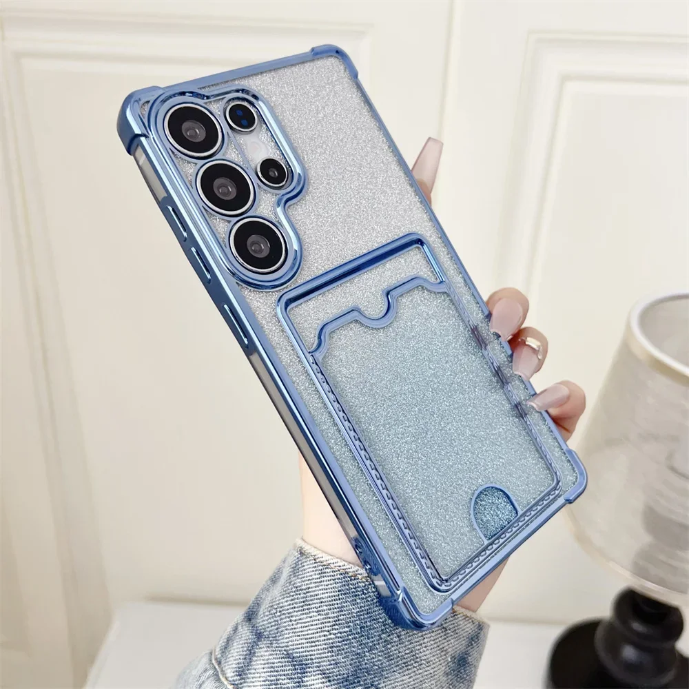 Glitter Gradient Plating Card Holder Phone Case - Stylish and Protective Back Cover