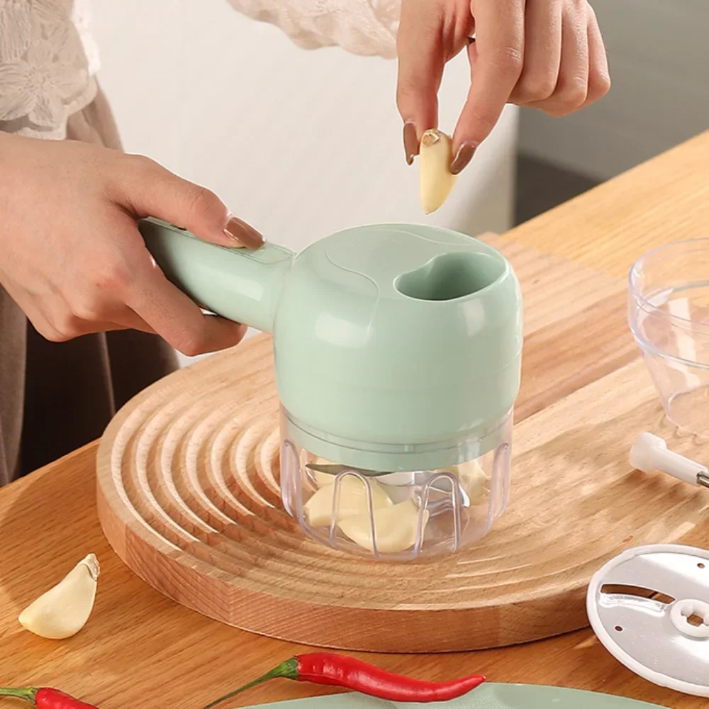 4 In1 Multifunctional Electric Vegetable Cutter Slicer Garlic Mud Masher Chopper Cutting Pressing Mixer Food Slice Usb Charging