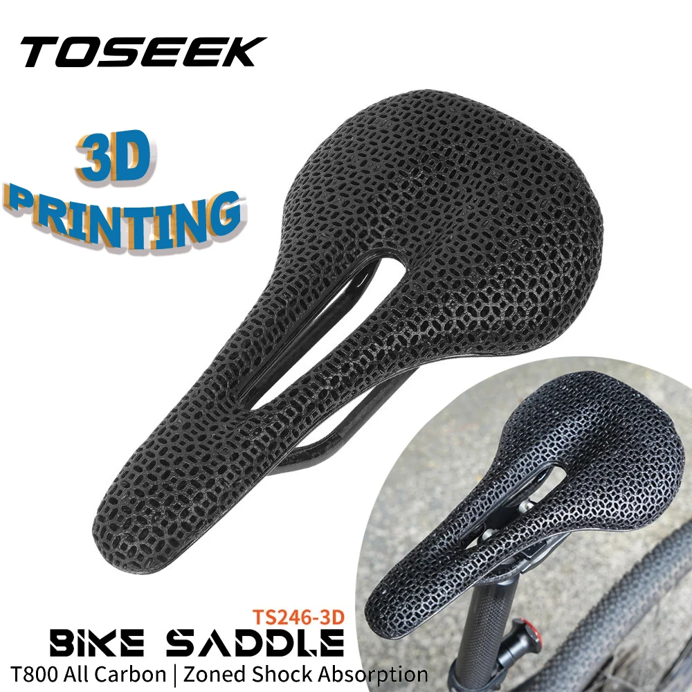 

TOSEEK TS246 3D Printed Bicycle Saddle Carbon Fiber Ultralight Hollow Comfortable Breathable MTB/Road Bike Seat Bike Accessories