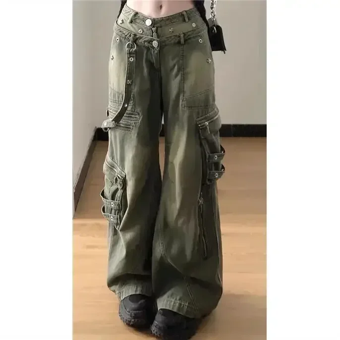 Loose Retro Washed Cargo Jeans Streetwear Women Zipper Baggy Pants Hiphop Straight Pants Multi-pocket Wide Leg Jeans Women 5