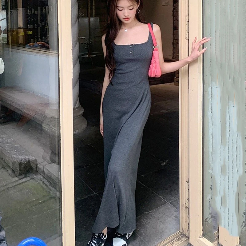 Black Spaghetti Strap Style Long Maxi Dress for Women
