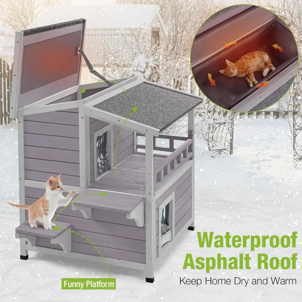 Cat House Outdoor Insulation Feral Kitty Shelter with Insulated Liner for Winter Waterproof Heated Cat Condo