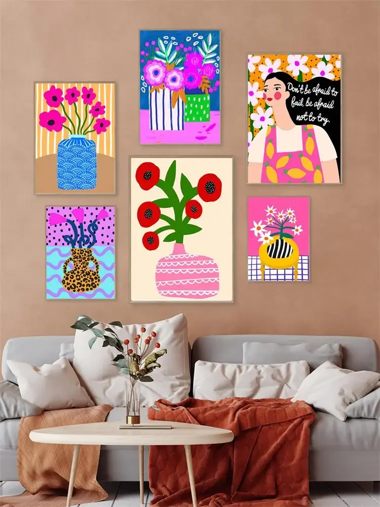 

Cotton Canvas Prints Abstract Girl Power Poster Tropical Colorful Flower Wall Art Decoration Pictures For Living Room Decor