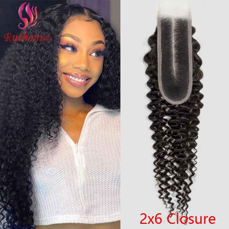 Kinky Curly 2x6 Lace Closure Human Hair Pre-Plucked Hairline Brazilian Virgin Hair Soft Transparent Lace Closure For Women
