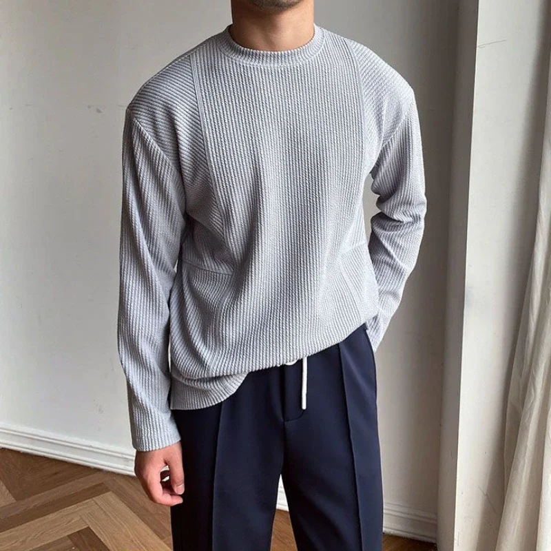 

Мужская одежда, мешковатые футболки для мужчин с воротником, топы с воротником, японская простая качественная футболка с воротником, с длинным рукавом, роскошная коллекция 2023 года