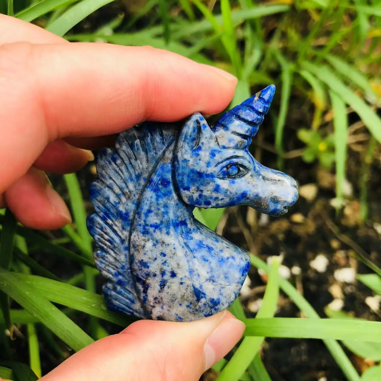 2'' Blue Natural Animal Lapis Lazuli Crystal Unicorn Carvings Sculpture for Crafts Gift 1PC