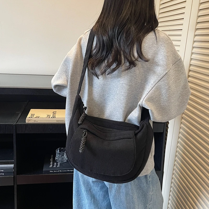 Women Corduroy Crossbody Dumpling Bag Adjustable Strap Large Capacity Shoulder Bag Hobos Crossbody Bag for Travel Hiking Outdoor