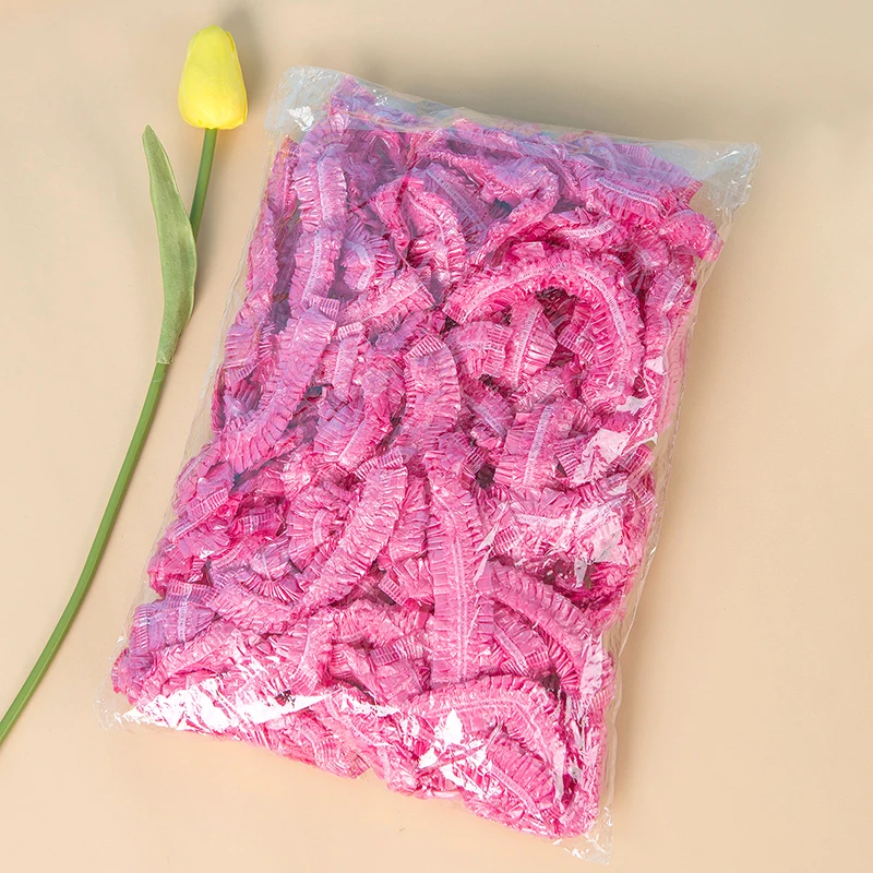 80pcs 방수 일회용 샤워 캡 여성 샤워 캡 헤드 커버 탄성 입 스트립 플라스틱 Pe 두꺼운 머리 염색