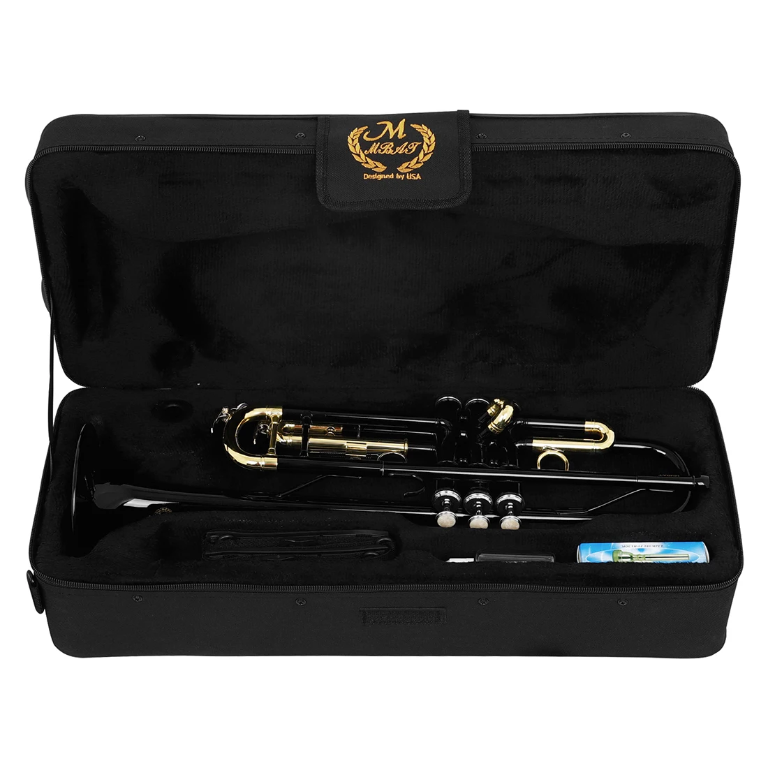 Black Bb Standard Trumpet Set Brass Student Beginners Trumpet Instruments with Box 7C Blowing Nozzle Gloves Cleaning Kit