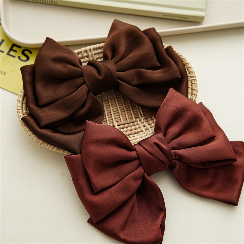

Satin Coffee Color Hairgrips Big Bow Hairpin For Women Girls Satin Trendy Ladies Hair Clip New Cute Barrette Hair Accessories