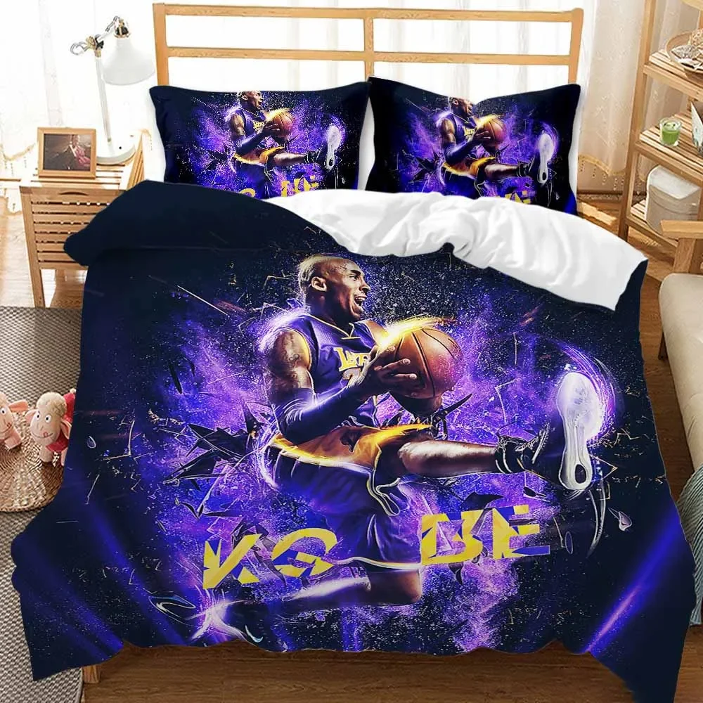 3D Printed Basketball Star Bedding Set 2/3PCS Duvet Cover Set Quilt Cover with Pillowcase Toddler Boys Bedroom Bedclothes 3