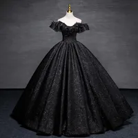 Black Party Dress Luxury Quinceanera Dresses Off Shoulder Ball Gown Real Photo Prom Dress Classic Customize Prom Gown 1