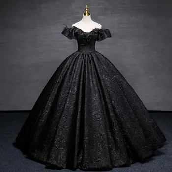 Black Party Dress Luxury Quinceanera Dresses Off Shoulder Ball Gown Real Photo Prom Dress Classic Customize Prom Gown 1