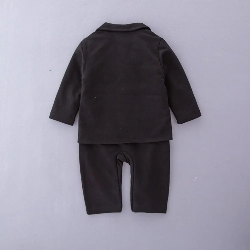 2Pcs/Set Black Tuxedo Gentleman Boss Baby Clothes Striped Vest Bow Tie Kids Boy Suit Set Romper Bodysuit Outerwear Set