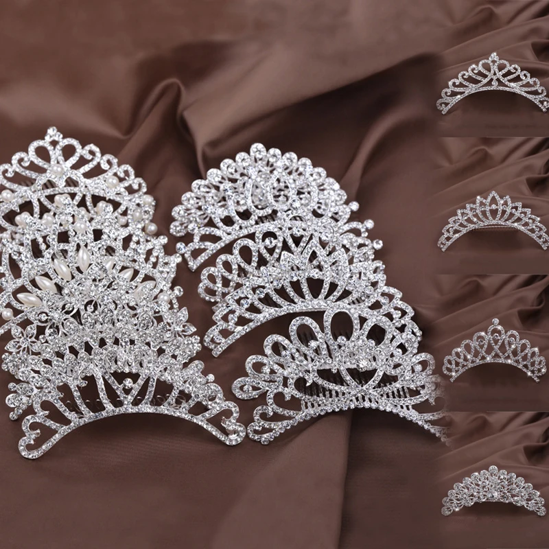 Crystal Rhinestone Princess Crown Pearl Bridal Crown Tiara for Girls Party Wedding Bridal Head Jewelry Hair Accessories