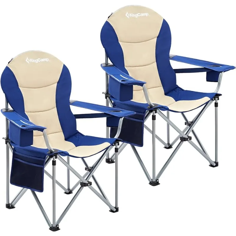 

Oversized Camping Folding Chair with Lumbar Support, Heavy Duty Ergonomic Padded Arm Chair with Cooler Bag