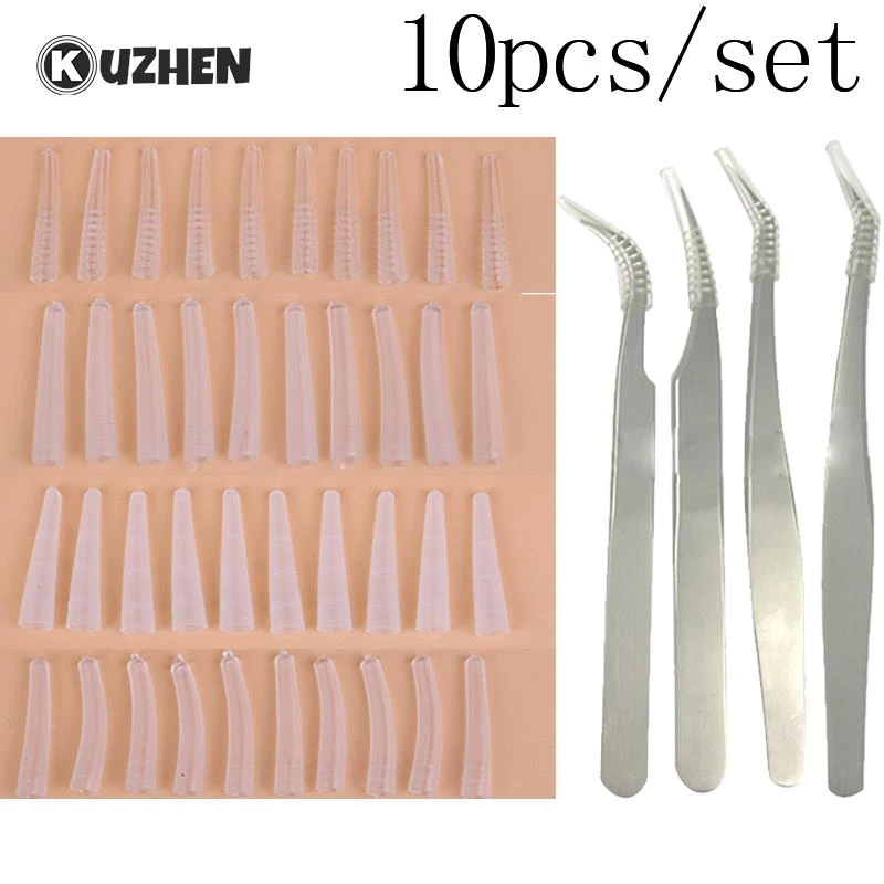 10pcs/set Plastic Protective Cover Grafting Eyelashes Tweezers Silicone