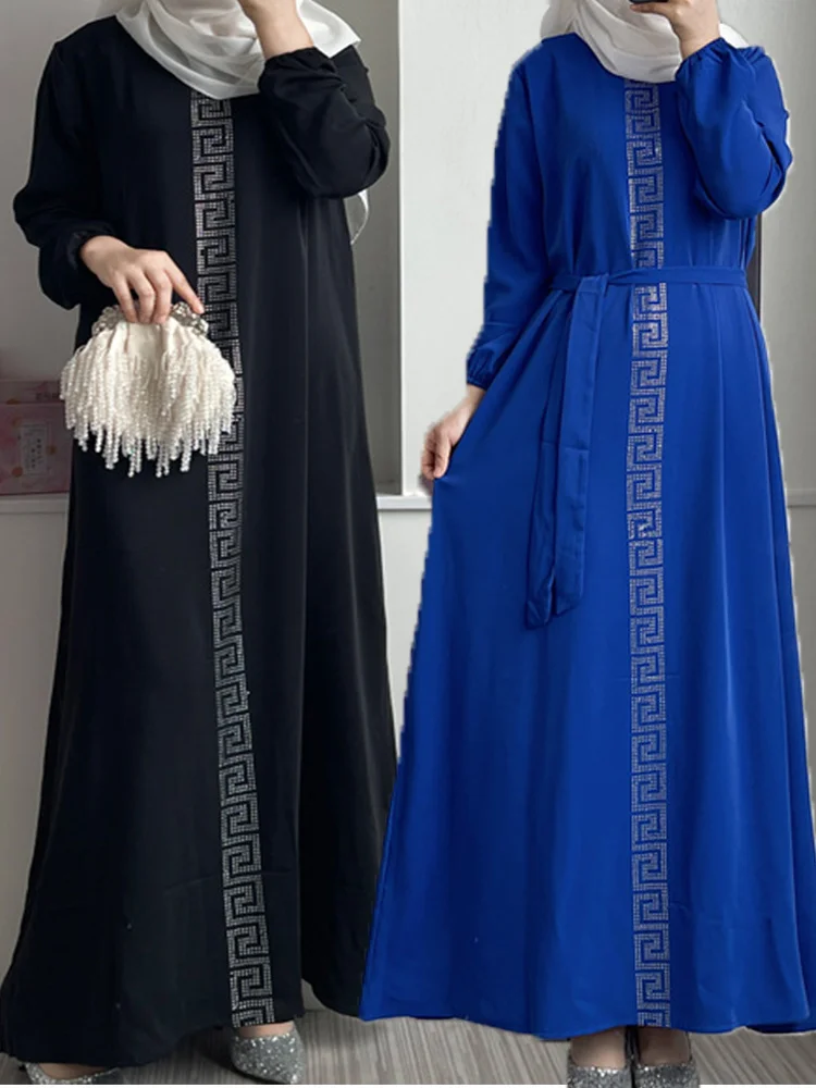 

Autumn Morocco Dress Muslim Women Abaya India Diamond Abayas Ramadan Dubai Turkey Islam Party Kaftan Robe