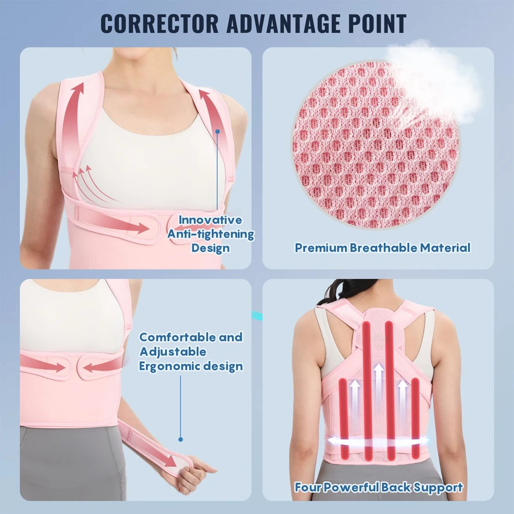 Back Brace & Posture Corrector for Women, Adjustable Back Straightener Posture Corrector Scoliosis Hunchback Correction Support 4